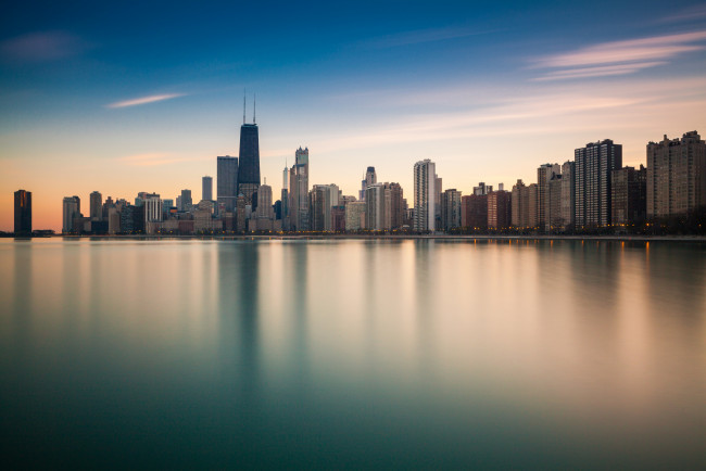 Обои картинки фото города, Чикаго , сша, город, панорамма, иллиноис, Чикаго, океан, берег, небоскребы, отражение