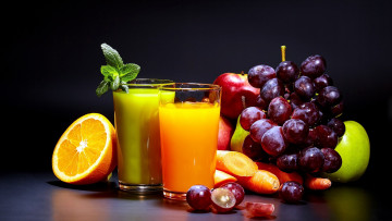 Картинка еда разное виноград морковь яблоки сок мята апельсин
