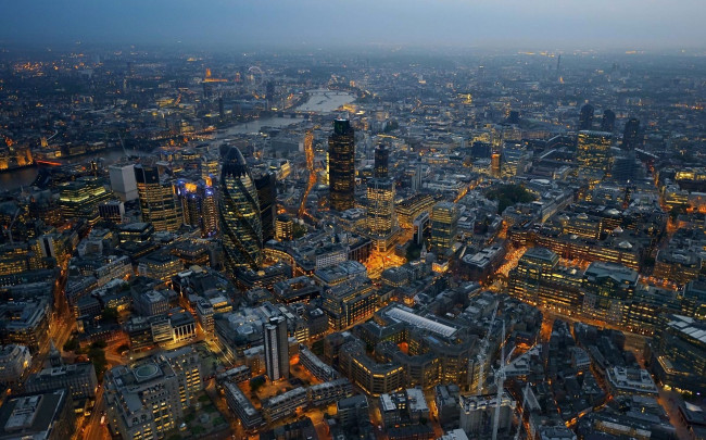 Обои картинки фото города, лондон , великобритания, город, панорама, огни, река, темза