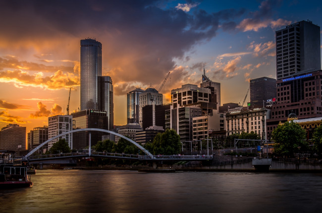 Обои картинки фото melbourne sunset, города, мельбурн , австралия, высотки