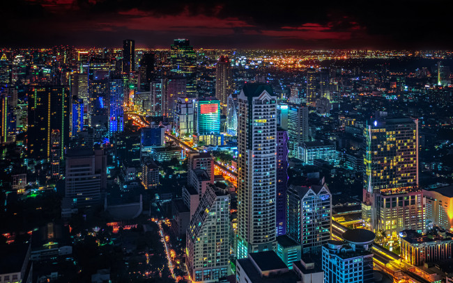Обои картинки фото банкок, тайланд, города, бангкок , таиланд, огни, мегаполис, небоскребы, ночь, азия