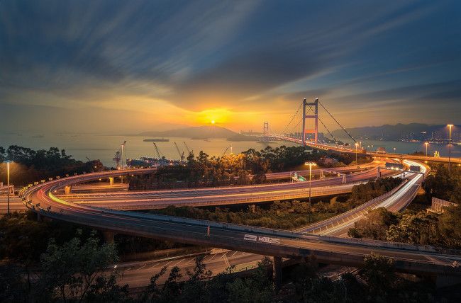 Обои картинки фото tsingma bridge, города, гонконг , китай, простор