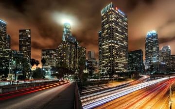 Картинка города лос-анджелес+ сша огни вечер улица