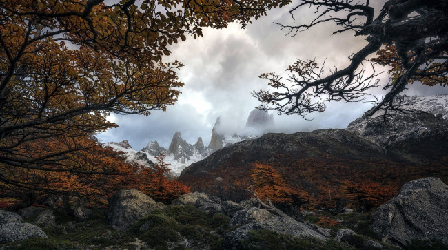 Обои картинки фото природа, горы, туман, камни