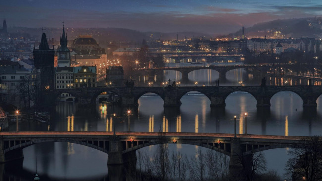 Обои картинки фото города, прага , чехия, влтава, река, мосты