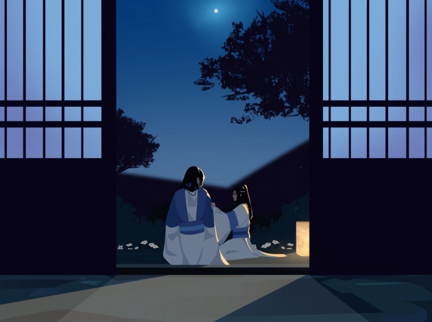 Обои картинки фото аниме, mo dao zu shi, женщина, ребенок, цанши, вечер
