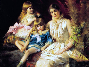 Картинка константин маковский семейный портрет рисованные искусство семья мать дети девочки