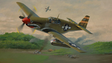 Картинка рисованные авиация mustang мустанг истребитель p-51 north american