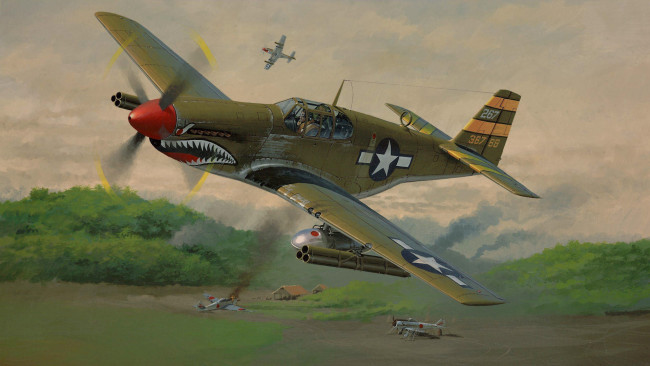 Обои картинки фото рисованные, авиация, mustang, мустанг, истребитель, p-51, north, american
