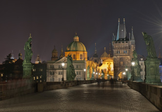 Картинка города прага Чехия мост дома ночь огни
