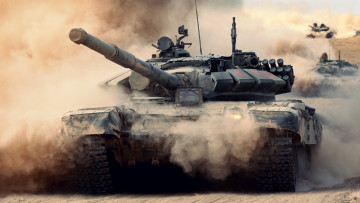 Картинка 72 техника военная полигон орудие башня танк марш пыль