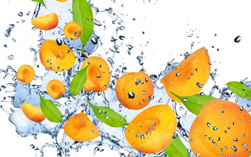 Картинка еда персики сливы абрикосы оранжевый абрикос вода капли брызги свежесть