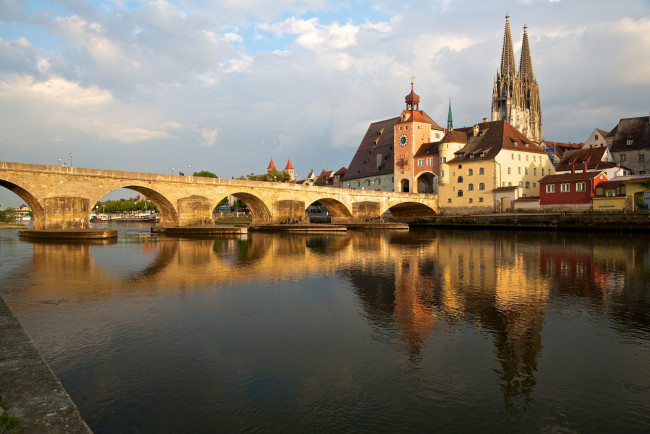 Обои картинки фото города, регенсбург, германия, мост, река, собор