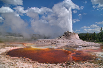 Картинка природа стихия горячее озеро гейзер фонтан извержение