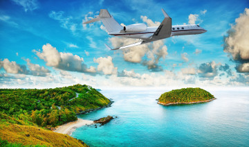 Картинка разное компьютерный+дизайн море тропики остров самолет