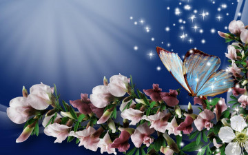 Картинка разное компьютерный+дизайн ветка цветы листья бабочки