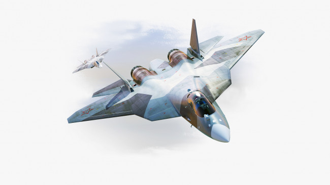 Обои картинки фото авиация, 3д, рисованые, v-graphic, сухой, самолет, летит, россия, ввс, истребитель, многоцелевой, т-50, скорость, нос, крылья