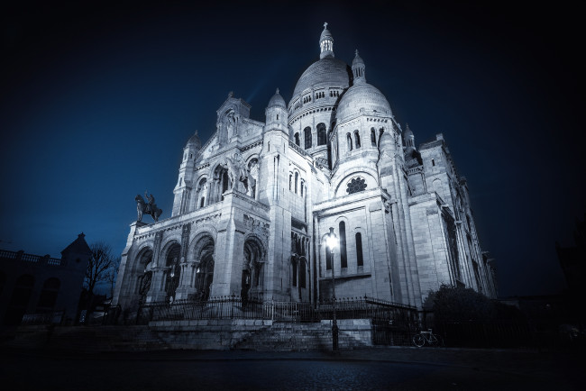 Обои картинки фото sacre coeur,  paris, города, париж , франция, собор, ночь