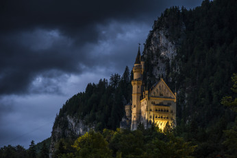 обоя castle neuschwanstein,  bavaria,  germany, города, замки германии, свет, замок, ночь
