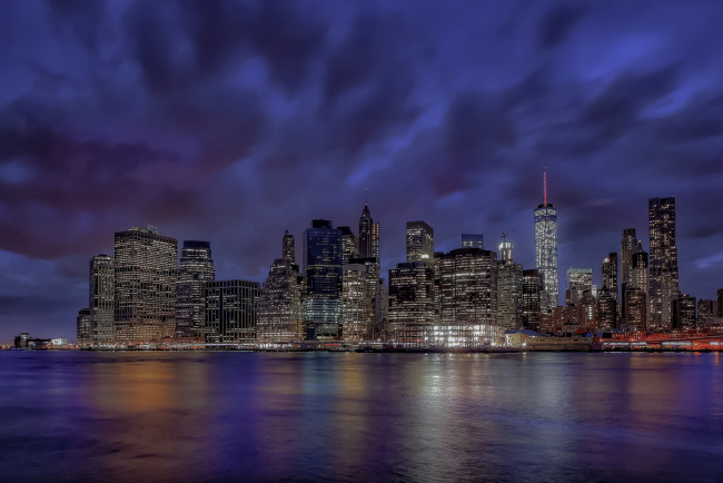 Обои картинки фото new york, города, нью-йорк , сша, свет, ночь, вода