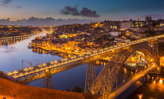 Обои картинки фото porto, города, - мосты, ночь, мост