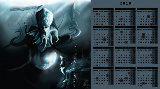 Обои картинки фото календари, фэнтези, существо, взгляд, вода
