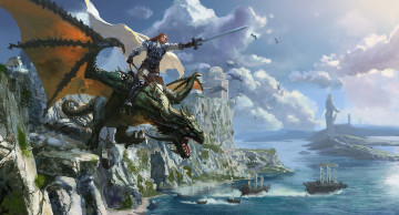 Картинка фэнтези драконы рыцарь пейзаж