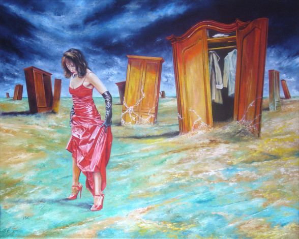Обои картинки фото wlodzimierz, kuklinski, рисованные, девушка, шкафы