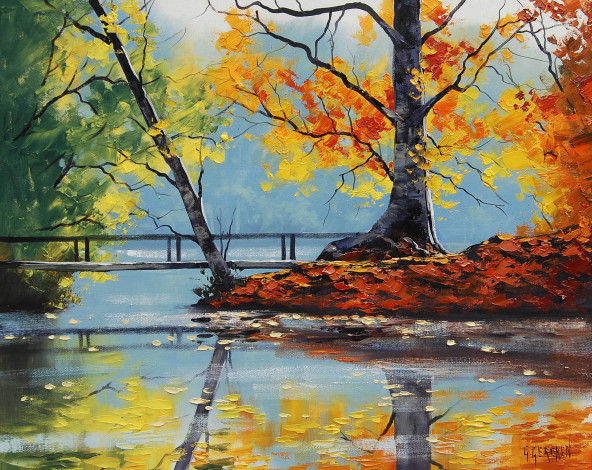 Обои картинки фото рисованные, graham, gercken, autumn, lake