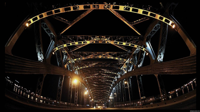 Обои картинки фото города, мосты, огни, мост, ночь