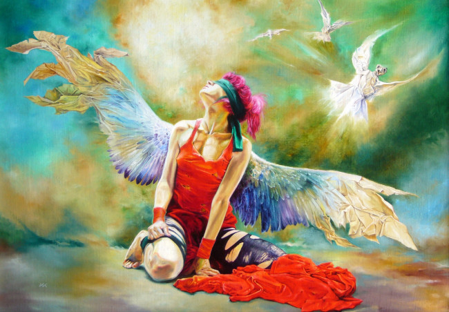 Обои картинки фото wlodzimierz, kuklinski, фэнтези, ангелы, девушка, крылья