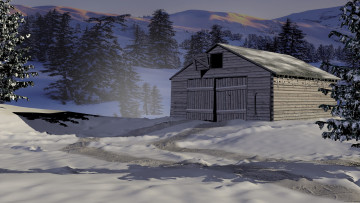 Картинка 3д графика nature landscape природа снег дом