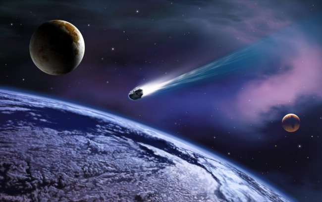 Обои картинки фото meteor, hit, the, planet, космос, арт, метеорит, планеты