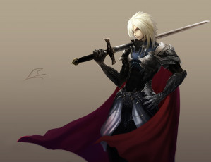Картинка аниме -weapon +blood+&+technology плащ взгляд mushimaro tachikawa блондин доспехи леон парень воин меч