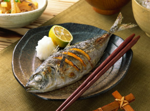 обоя еда, рыба,  морепродукты,  суши,  роллы, лимон