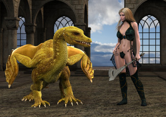 Картинка 3д+графика амазонки+ amazon девушка взгляд оружие дракон