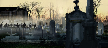 Картинка left+4+dead+2 фэнтези нежить кладбище постапокалипсис мертвецы зомби