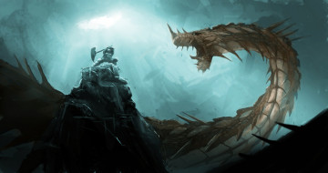 Картинка фэнтези драконы дракон воин рыцарь сражение схватка