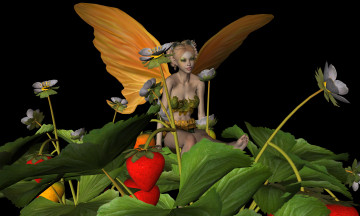 Картинка 3д+графика эльфы+ elves взгляд эльфийка крылья цветы клубника