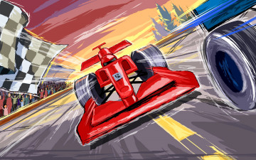 Картинка спорт 3d рисованные f1 трибуны финиш формула 1 гонки автоспорт ferrari