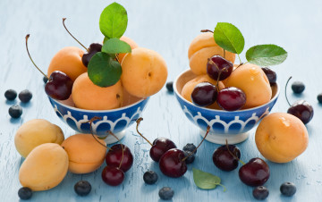 Картинка еда фрукты +ягоды вишня абрикос