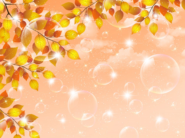 Обои картинки фото векторная графика, природа, twigs, блески, пузыри, осень, листья, веточка, gloss, bubbles, autumn, leaves