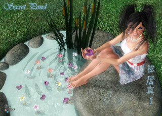 Картинка 3д+графика люди+ people фон девушка взгляд тростник вода цветы улыбка
