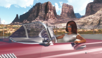 Картинка автомобили 3d+car&girl автомобиль фон взгляд девушка улыбка пустыня сигарета