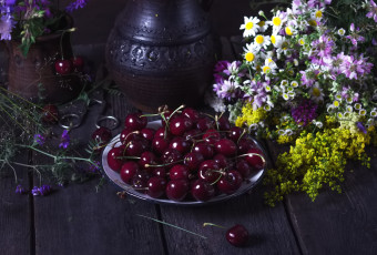 Картинка еда вишня +черешня ягоды цветы лето черешня