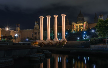 Картинка испания города барселона+ здания море фонари колонны