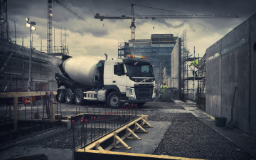Картинка 2019+volvo+fmx автомобили volvo+trucks шведские грузовики транспортировка бетона белый строительные машины автобетоносмеситель 2019 volvo fmx стройка