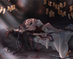 Картинка аниме mo+dao+zu+shi вэй усянь лань ванцзы постель ленты