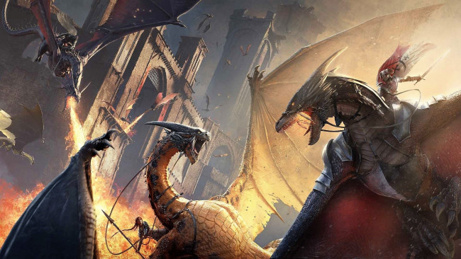 Обои картинки фото видео игры, century,  age of ashes, драконы, бой, город