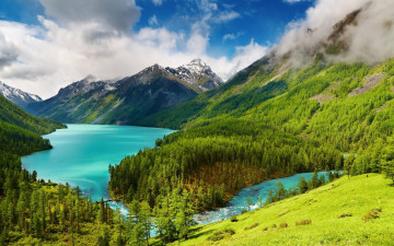 Картинка кучерлинское озеро алтай природа реки озера леса склон горы lake kucherlinskoe altai пейзаж
